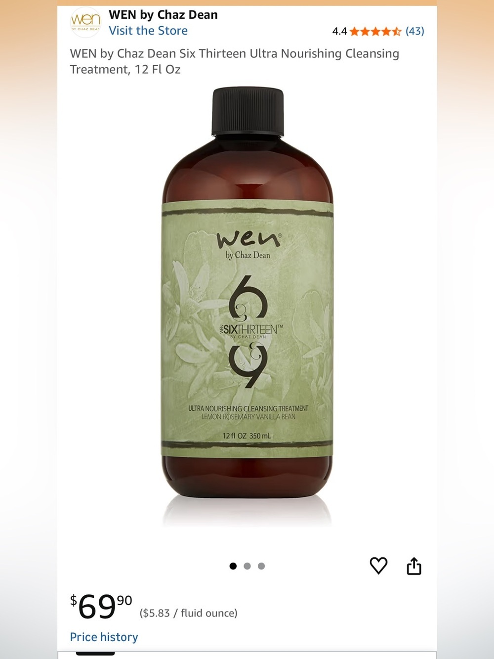 WEN by Chaz Dean Six Thirteen Ultra Nourishing Cleansing Treatment, 12 Fl Oz